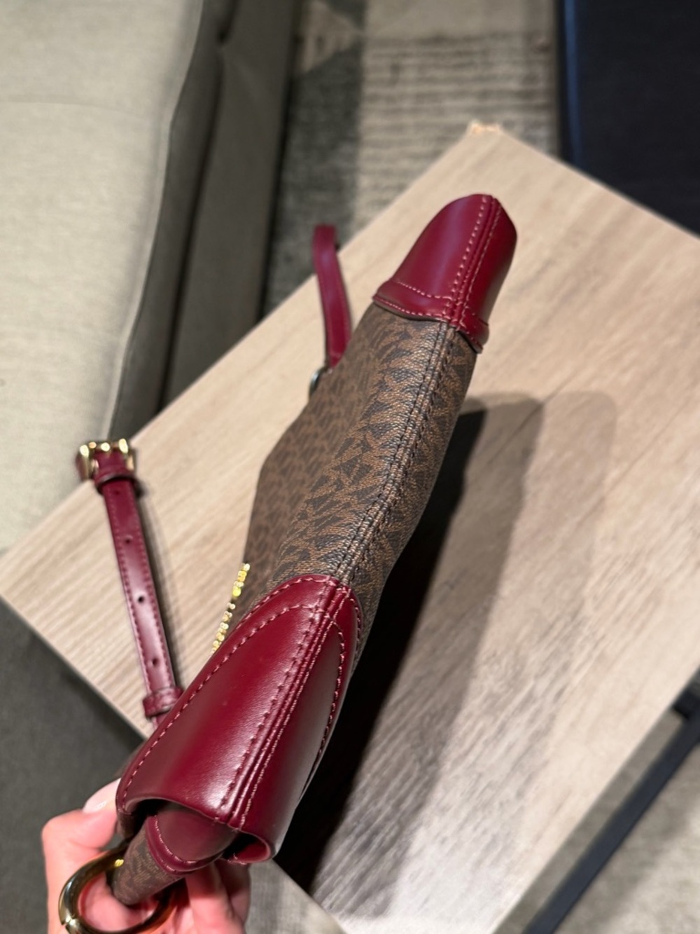 Michael Kors Brown Monogram Jet Set Logo Crossbody with Burgundy Accents - Picture 16 of 16